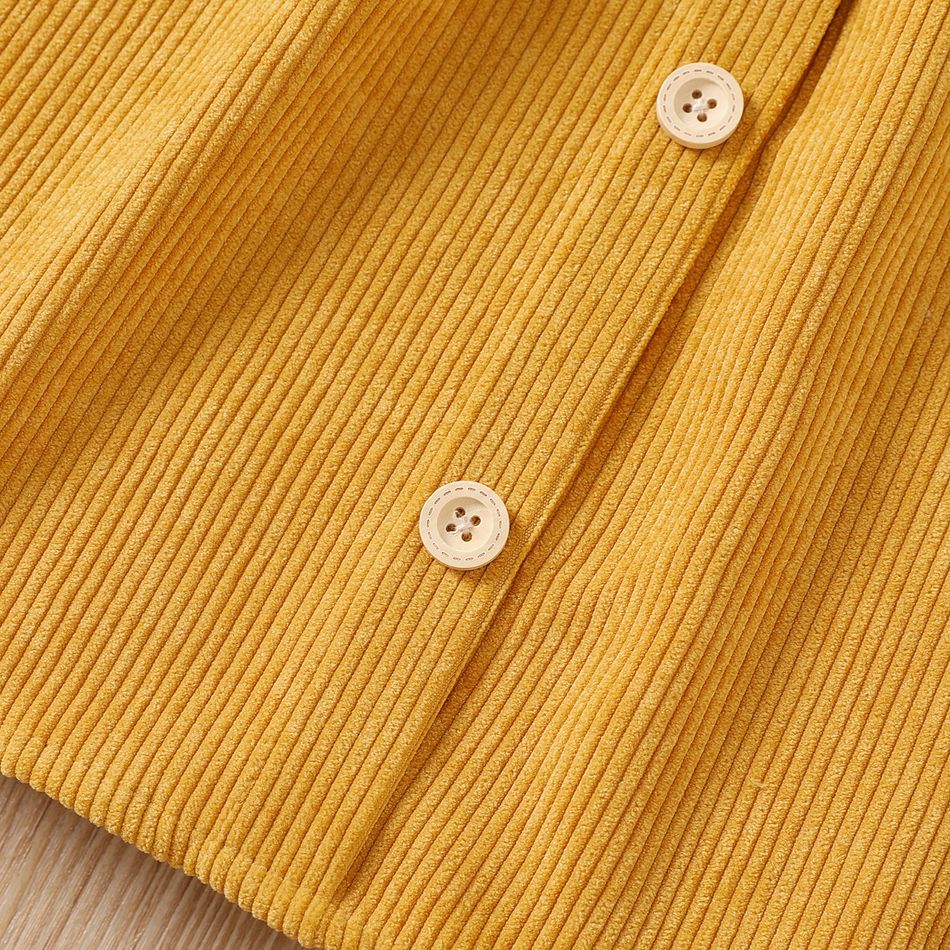 2pcs Kid Girl Ribbed Long-sleeve Black Tee and Bowknot Button Design Skirt Set ColorBlock big image 5