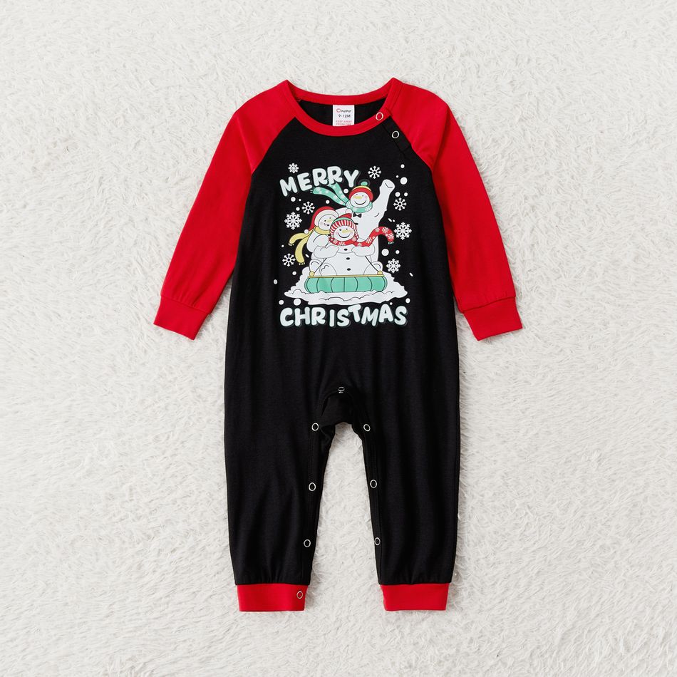 Christmas Family Matching Snowman & Letter Print Red Raglan-sleeve Pajamas Sets (Flame Resistant) redblack big image 10