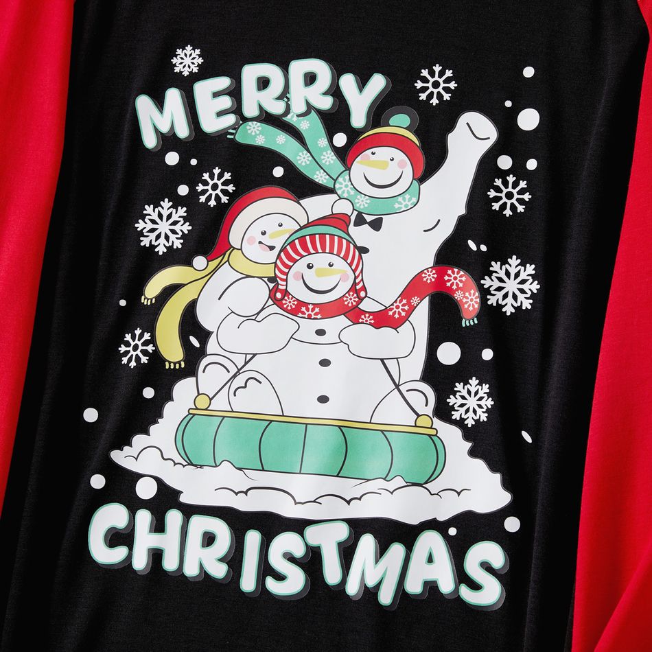 Christmas Family Matching Snowman & Letter Print Red Raglan-sleeve Pajamas Sets (Flame Resistant) redblack big image 4