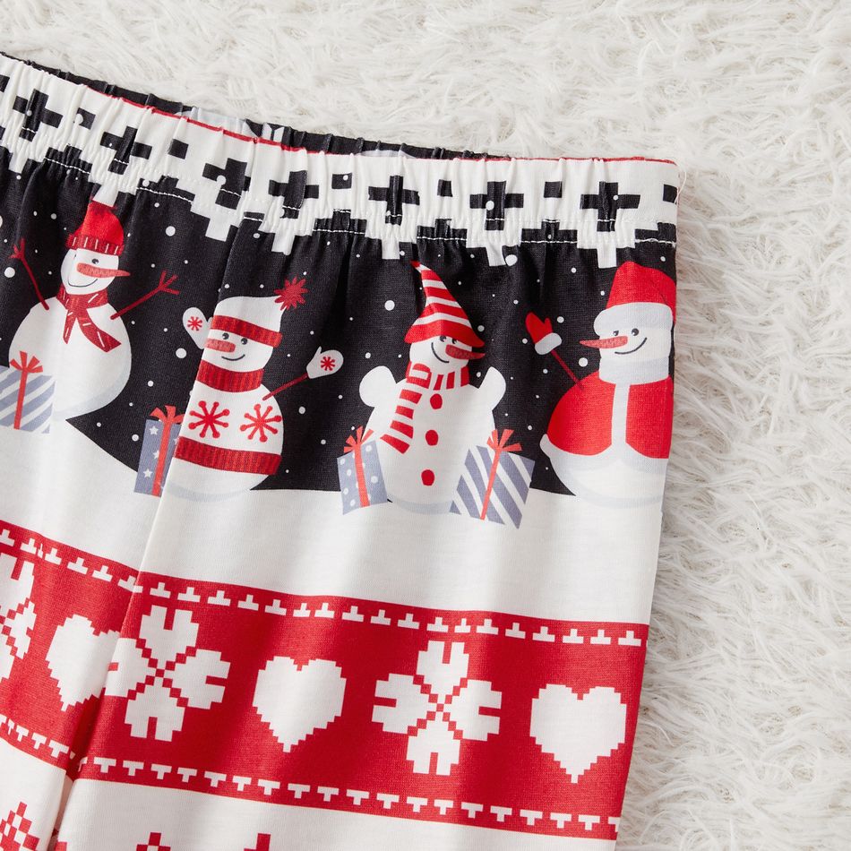 Christmas Family Matching Snowman & Letter Print Red Raglan-sleeve Pajamas Sets (Flame Resistant) redblack big image 6