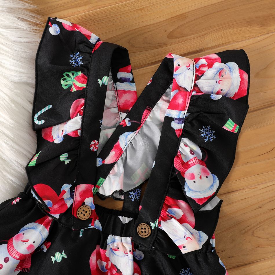 Christmas 3pcs Baby Girl 95% Cotton Long-sleeve Tee and Allover Santa & Snowman Print Ruffle Suspender Skirt with Headband Set Red-2 big image 5