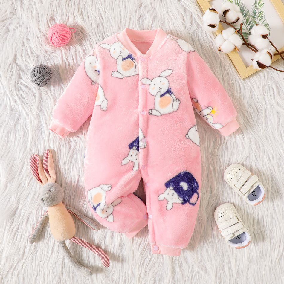 Baby Bunny Allover Fluffy Long-sleeve Jumpsuit Pink