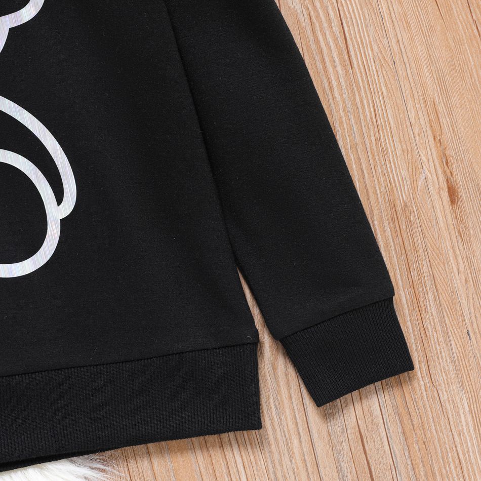 Kid Boy Laser Reflective Bear Print Black Pullover Sweatshirt Black big image 5