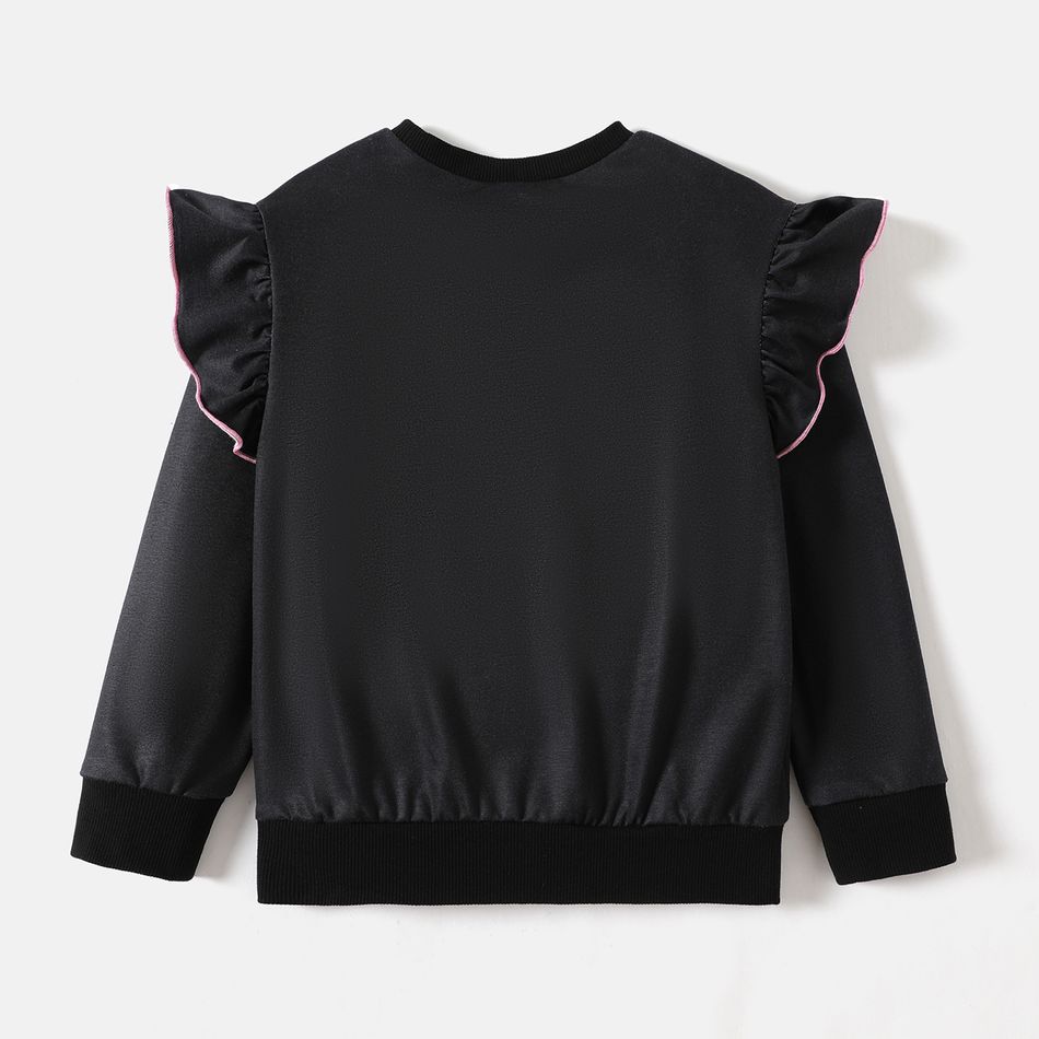 Barbie Kid Girl Character Print Ruffled Pullover Sweatshirt Black big image 6