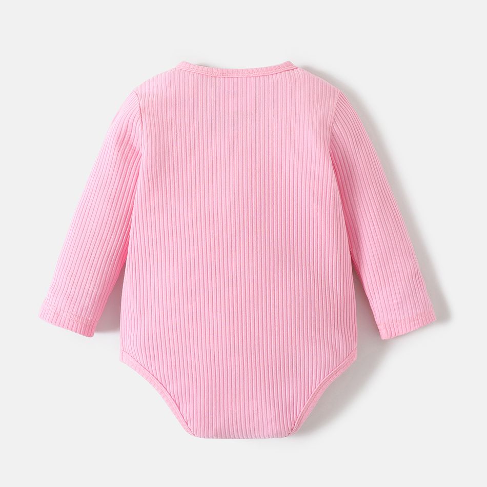 Looney Tunes Baby Girl 100% Cotton Rib Knit Long-sleeve Animal Embroidered Romper Pink big image 3
