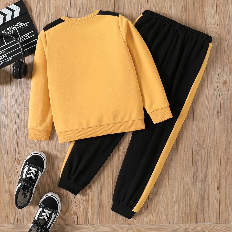 2pcs Kid Boy Colorblock Pocket Design Sweatshirt and Elasticized Pants Set ColorBlock big image 2