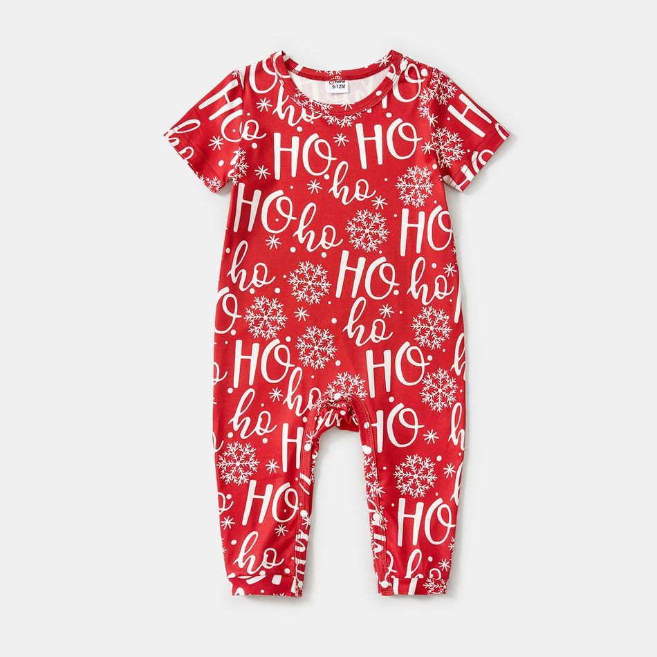Christmas Family Matching Allover Letter & Snowflake Print Drawstring Ruched Bodycon Dresses and Short-sleeve Graphic T-shirts Sets Red big image 16