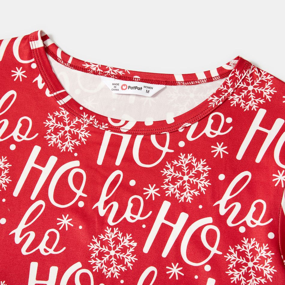 Christmas Family Matching Allover Letter & Snowflake Print Drawstring Ruched Bodycon Dresses and Short-sleeve Graphic T-shirts Sets Red big image 12