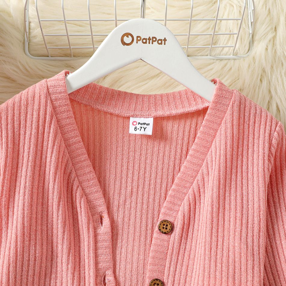 2pcs Kid Girl Leopard Print Sleeveless Fleece Dress and Button Design Cardigan Set Pink big image 2