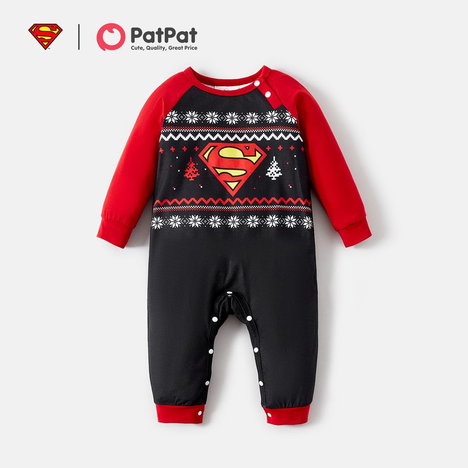 Superman Family Matching Christmas Snowflake Print Graphic Raglan-sleeve Pajamas Sets (Flame Resistant) ColorBlock big image 12