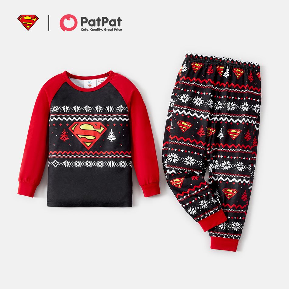 Superman Family Matching Christmas Snowflake Print Graphic Raglan-sleeve Pajamas Sets (Flame Resistant) ColorBlock big image 10