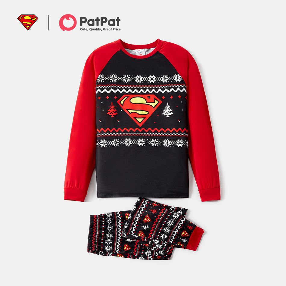 Superman Family Matching Christmas Snowflake Print Graphic Raglan-sleeve Pajamas Sets (Flame Resistant) ColorBlock big image 2