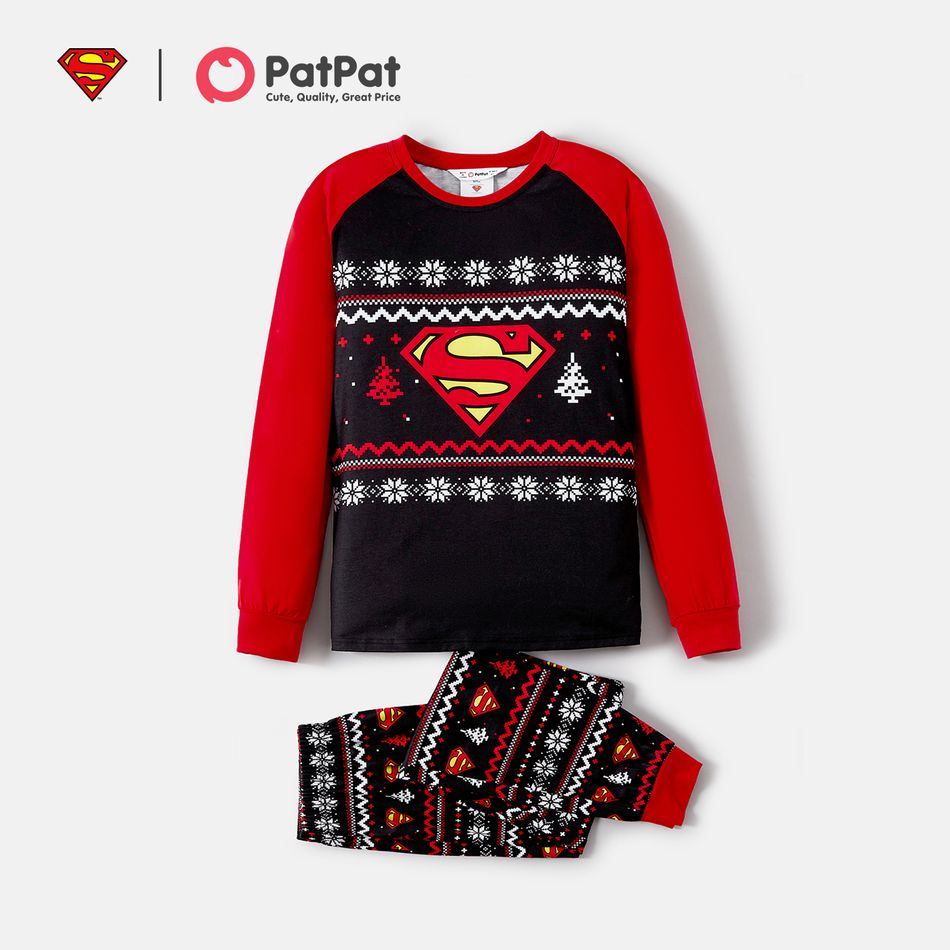 Superman Family Matching Christmas Snowflake Print Graphic Raglan-sleeve Pajamas Sets (Flame Resistant) ColorBlock big image 8
