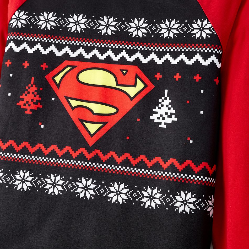 Superman Family Matching Christmas Snowflake Print Graphic Raglan-sleeve Pajamas Sets (Flame Resistant) ColorBlock big image 11
