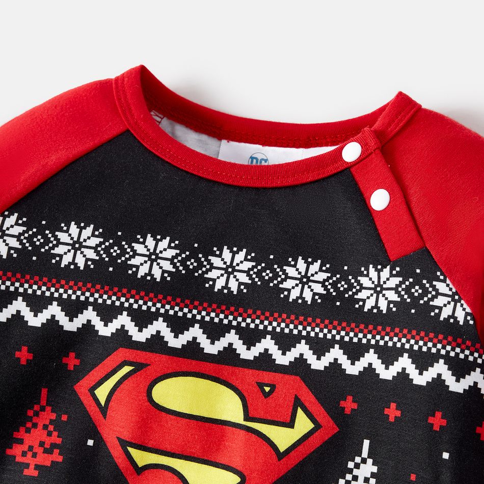 Superman Family Matching Christmas Snowflake Print Graphic Raglan-sleeve Pajamas Sets (Flame Resistant) ColorBlock big image 13