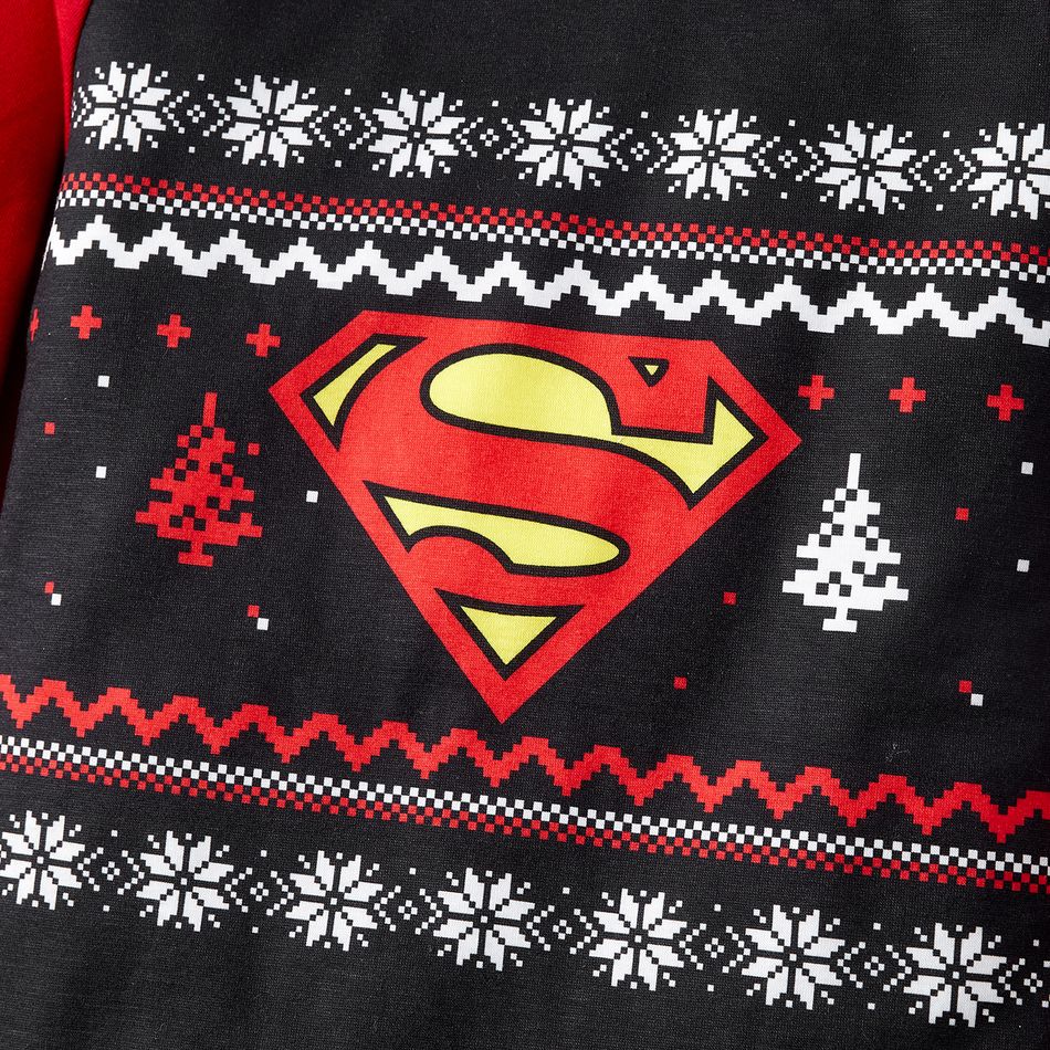 Superman Family Matching Christmas Snowflake Print Graphic Raglan-sleeve Pajamas Sets (Flame Resistant) ColorBlock big image 4