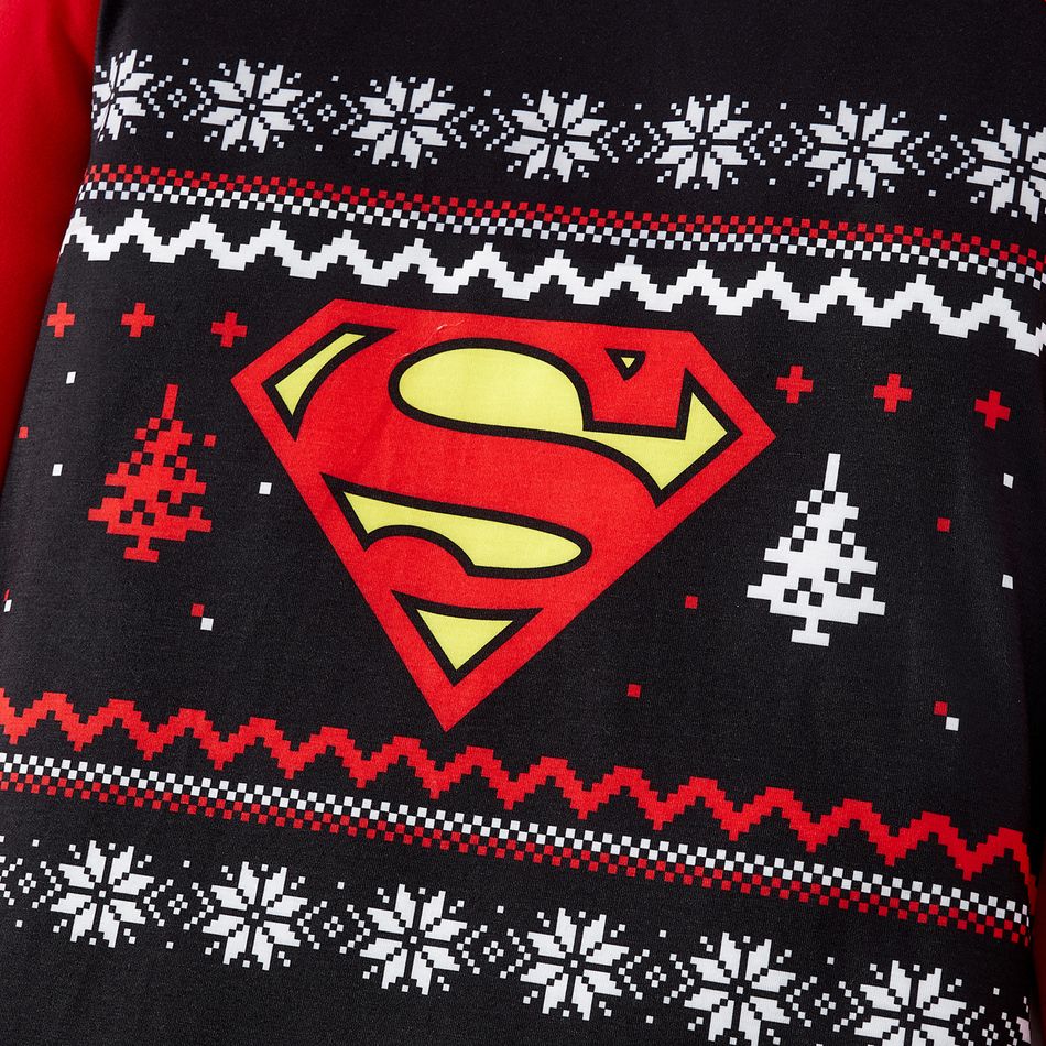 Superman Family Matching Christmas Snowflake Print Graphic Raglan-sleeve Pajamas Sets (Flame Resistant) ColorBlock big image 9