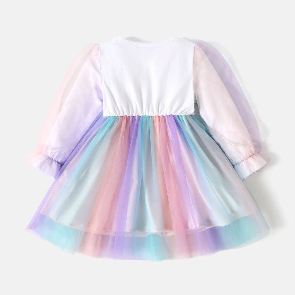 باربي طفل فتاة متدرجة اللون تصميم شبكة تصميم فستان طويل الأكمام القطن أومبير big image 3