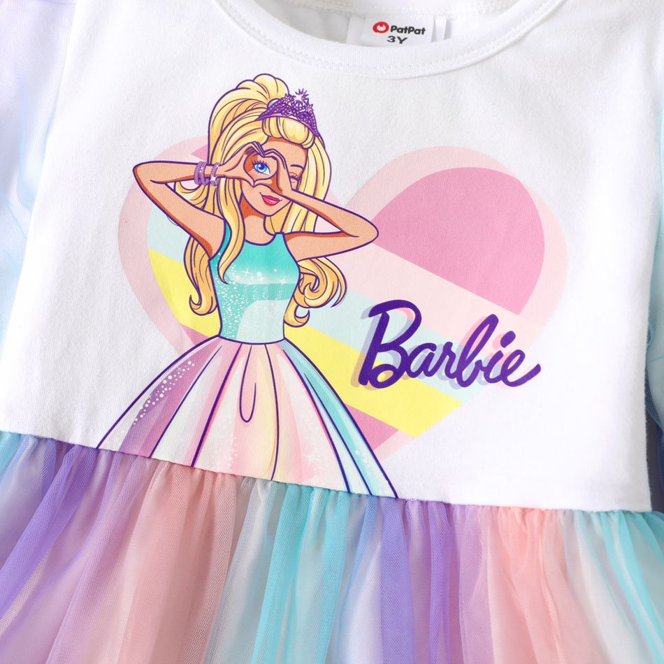 باربي طفل فتاة متدرجة اللون تصميم شبكة تصميم فستان طويل الأكمام القطن أومبير big image 5