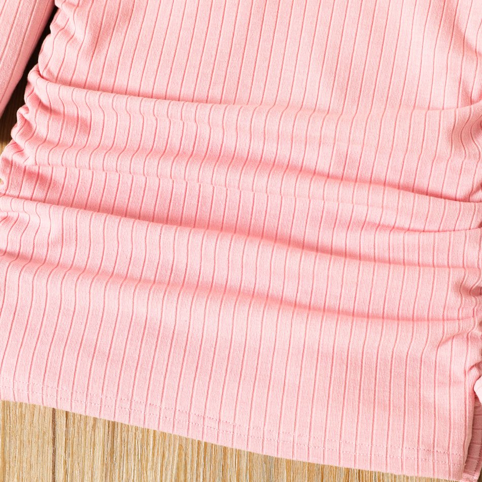 Toddler Girl Split Neck 3D Bowknot Design Ruched Long-sleeve Pink Dress Pink
