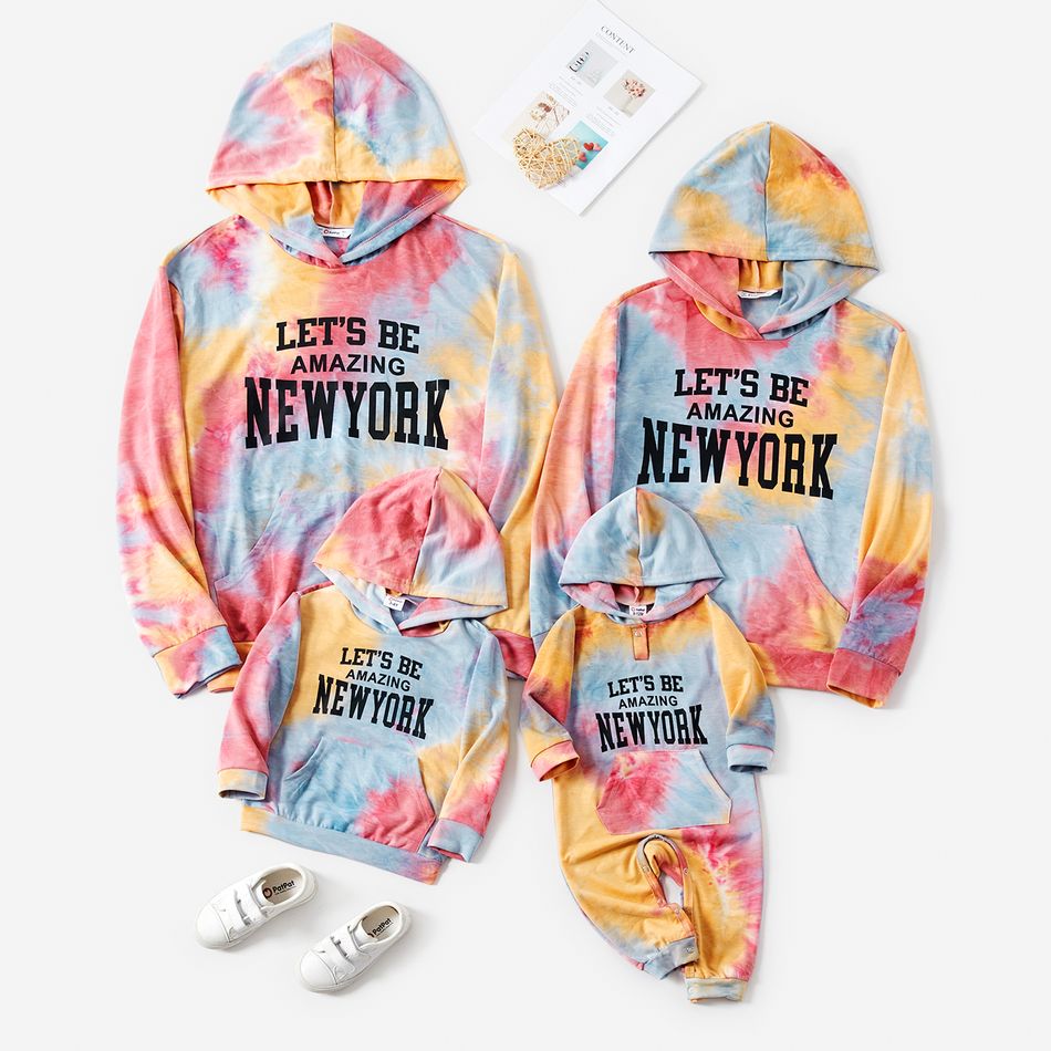 Family Matching Letter Print Tie Dye Long-sleeve Hoodies Colorful big image 1