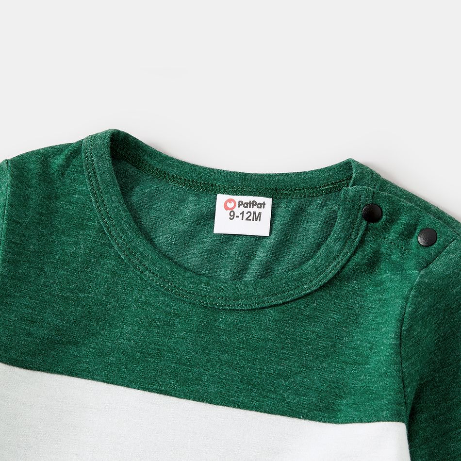 Family Matching Green Long-sleeve Drawstring Dresses and Colorblock T-shirts Sets Green big image 14