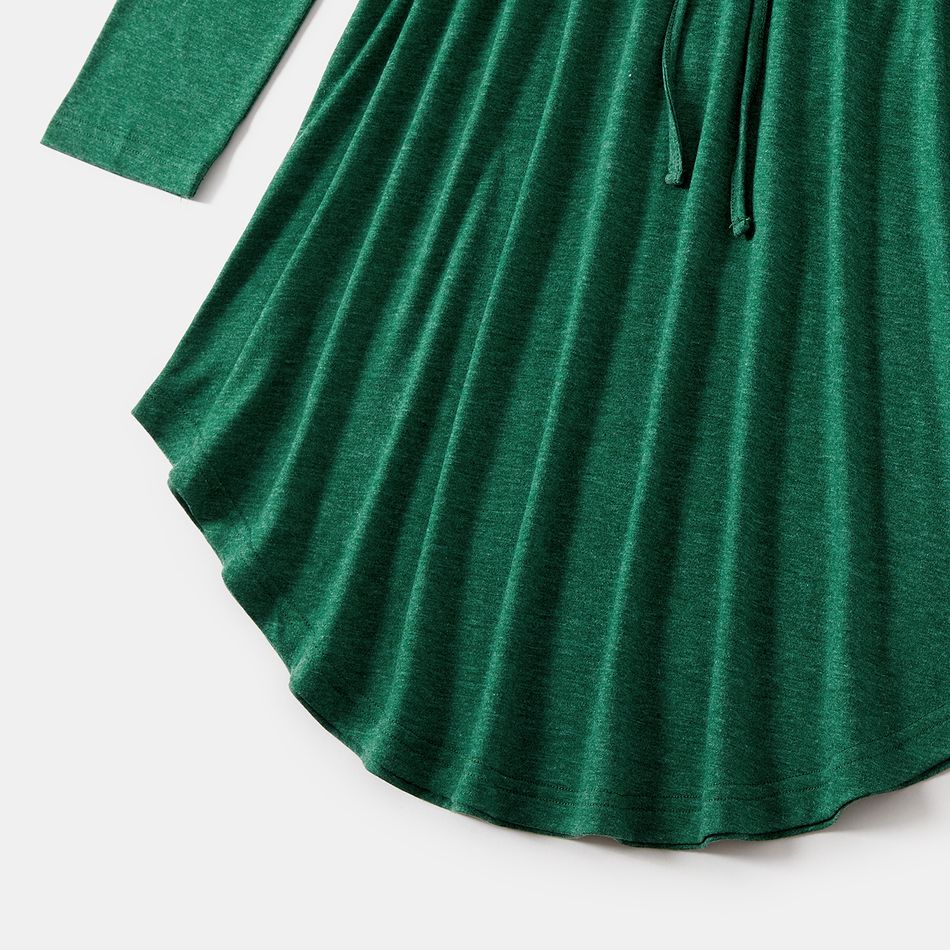 Family Matching Green Long-sleeve Drawstring Dresses and Colorblock T-shirts Sets Green big image 6