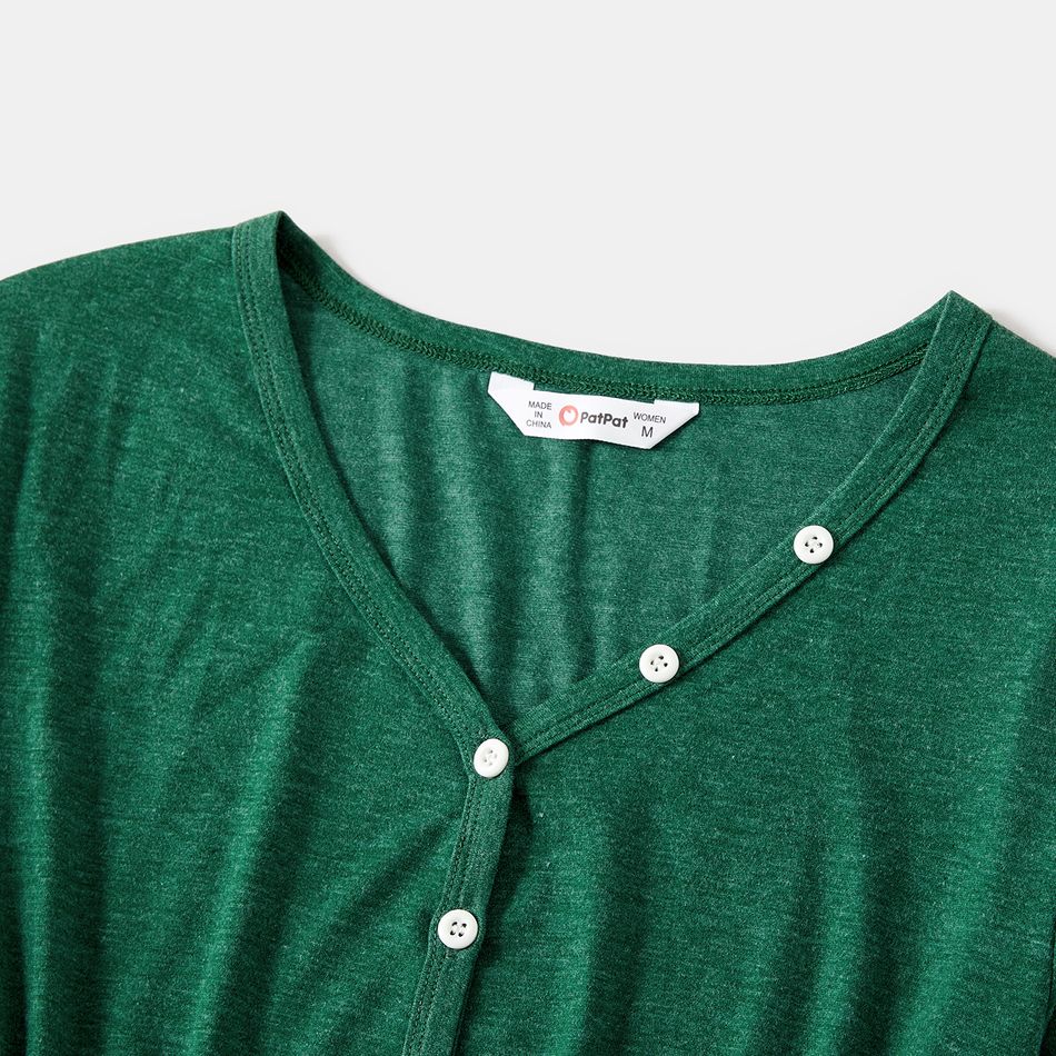 Family Matching Green Long-sleeve Drawstring Dresses and Colorblock T-shirts Sets Green big image 3