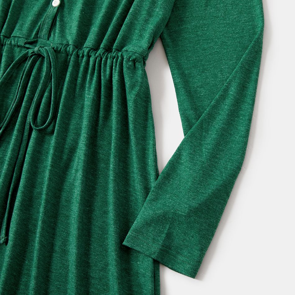 Family Matching Green Long-sleeve Drawstring Dresses and Colorblock T-shirts Sets Green big image 5