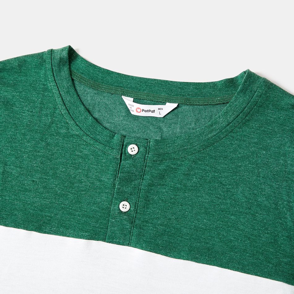 Family Matching Green Long-sleeve Drawstring Dresses and Colorblock T-shirts Sets Green big image 9