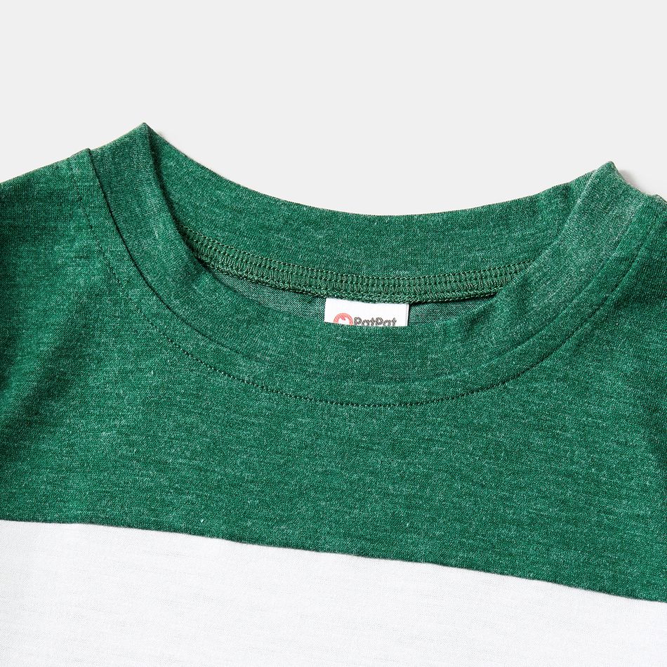 Family Matching Green Long-sleeve Drawstring Dresses and Colorblock T-shirts Sets Green big image 12