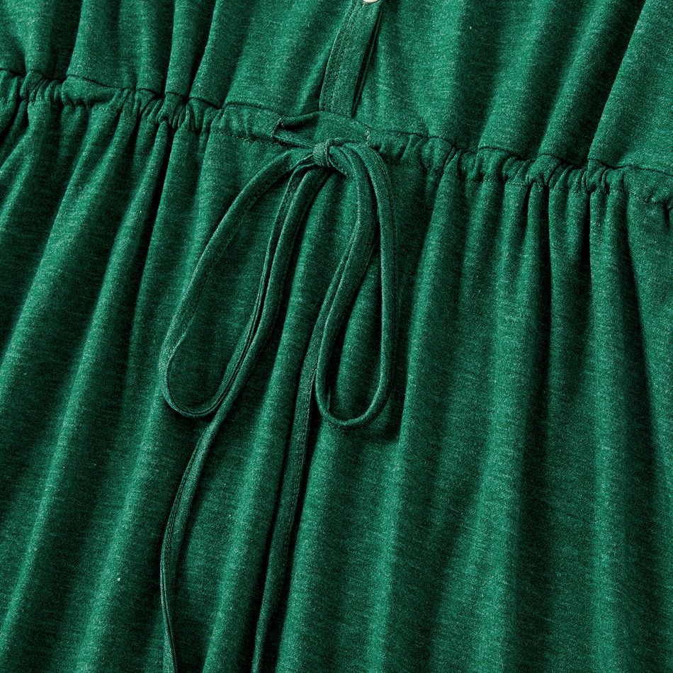 Family Matching Green Long-sleeve Drawstring Dresses and Colorblock T-shirts Sets Green big image 4