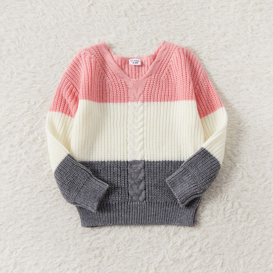 Mommy and Me Colorblock Knitted V Neck Long-sleeve Sweater ColorBlock big image 5