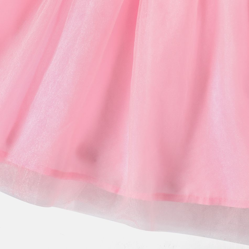 Barbie Toddler Girl Letter Print Cotton Mesh Splice Long-sleeve Pink Dress Pink big image 6