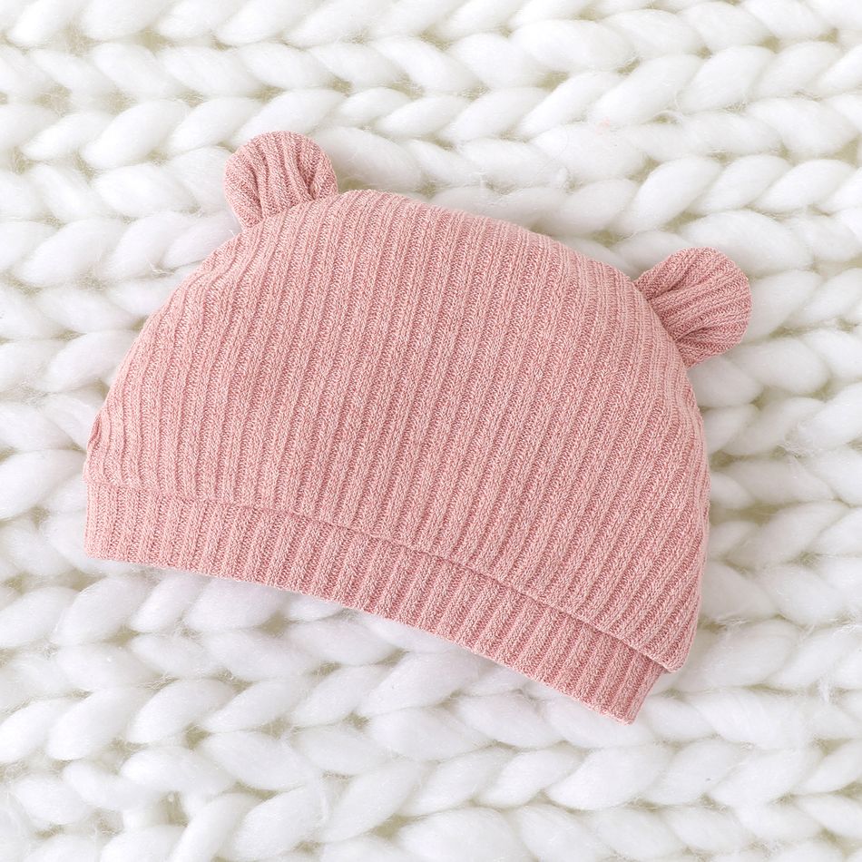 2pcs Baby Boy/Girl Solid Rib Knit Long-sleeve Button Jumpsuit with Hat Set Pink big image 6