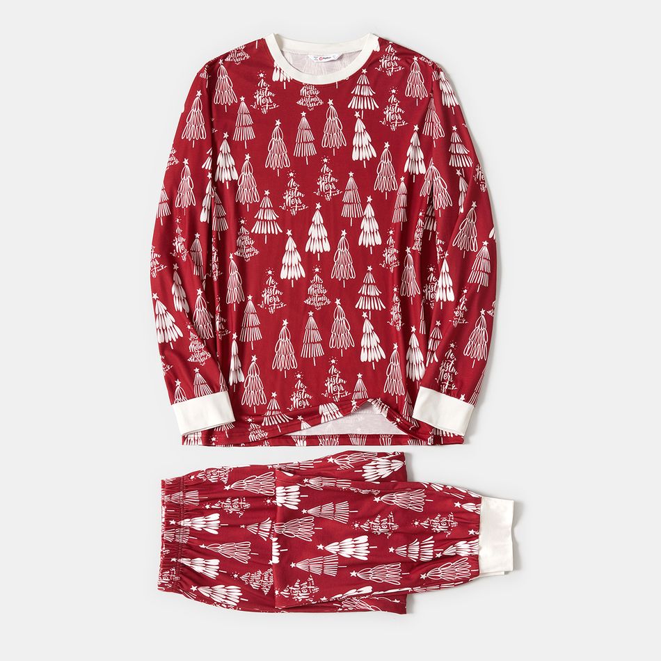 Christmas Family Matching Allover Xmas Tree Print Long-sleeve Pajamas Sets (Flame Resistant) WineRed big image 7