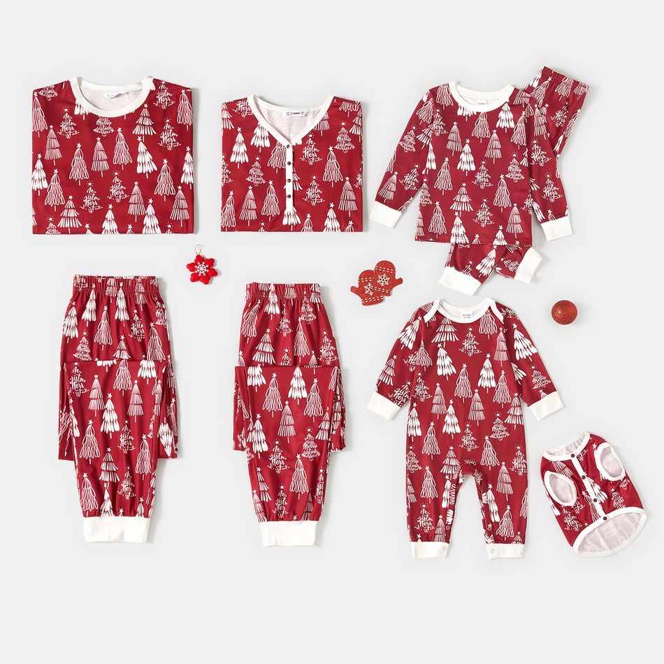 Christmas Family Matching Allover Xmas Tree Print Long-sleeve Pajamas Sets (Flame Resistant) WineRed big image 2
