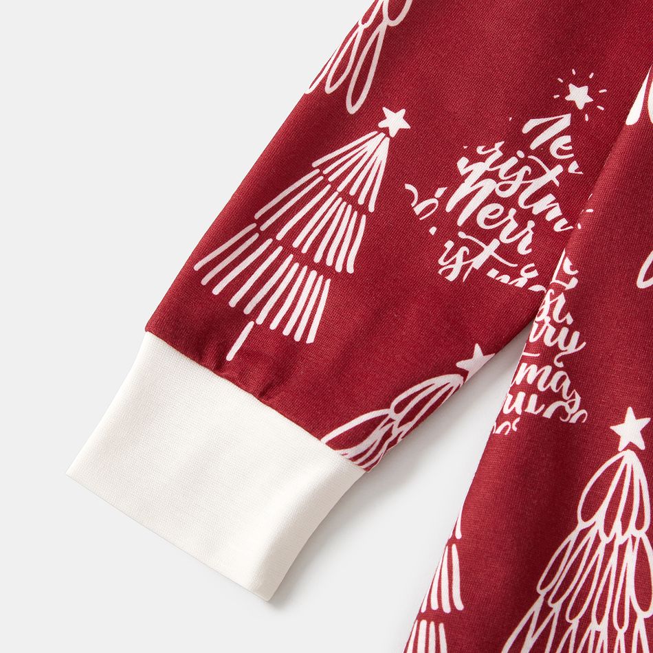 Christmas Family Matching Allover Xmas Tree Print Long-sleeve Pajamas Sets (Flame Resistant) WineRed big image 12