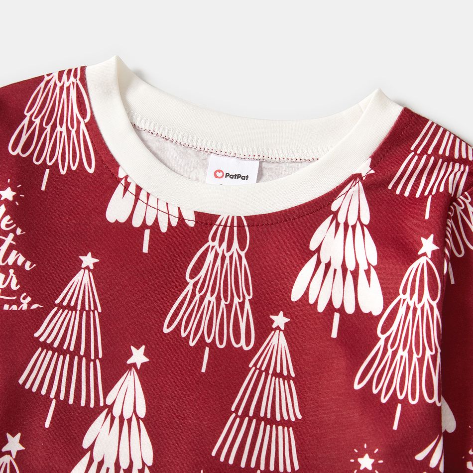 Christmas Family Matching Allover Xmas Tree Print Long-sleeve Pajamas Sets (Flame Resistant) WineRed big image 8