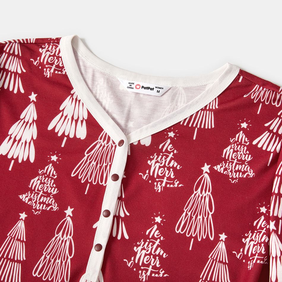 Christmas Family Matching Allover Xmas Tree Print Long-sleeve Pajamas Sets (Flame Resistant) WineRed big image 10