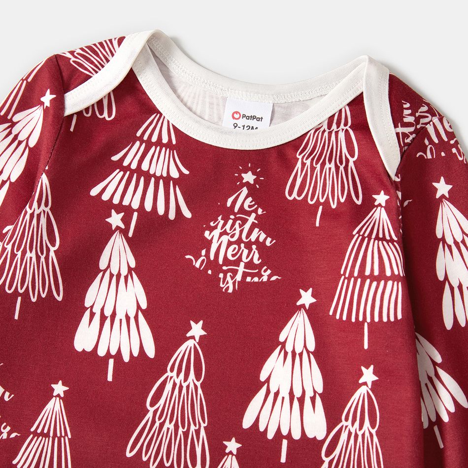 Christmas Family Matching Allover Xmas Tree Print Long-sleeve Pajamas Sets (Flame Resistant) WineRed big image 14