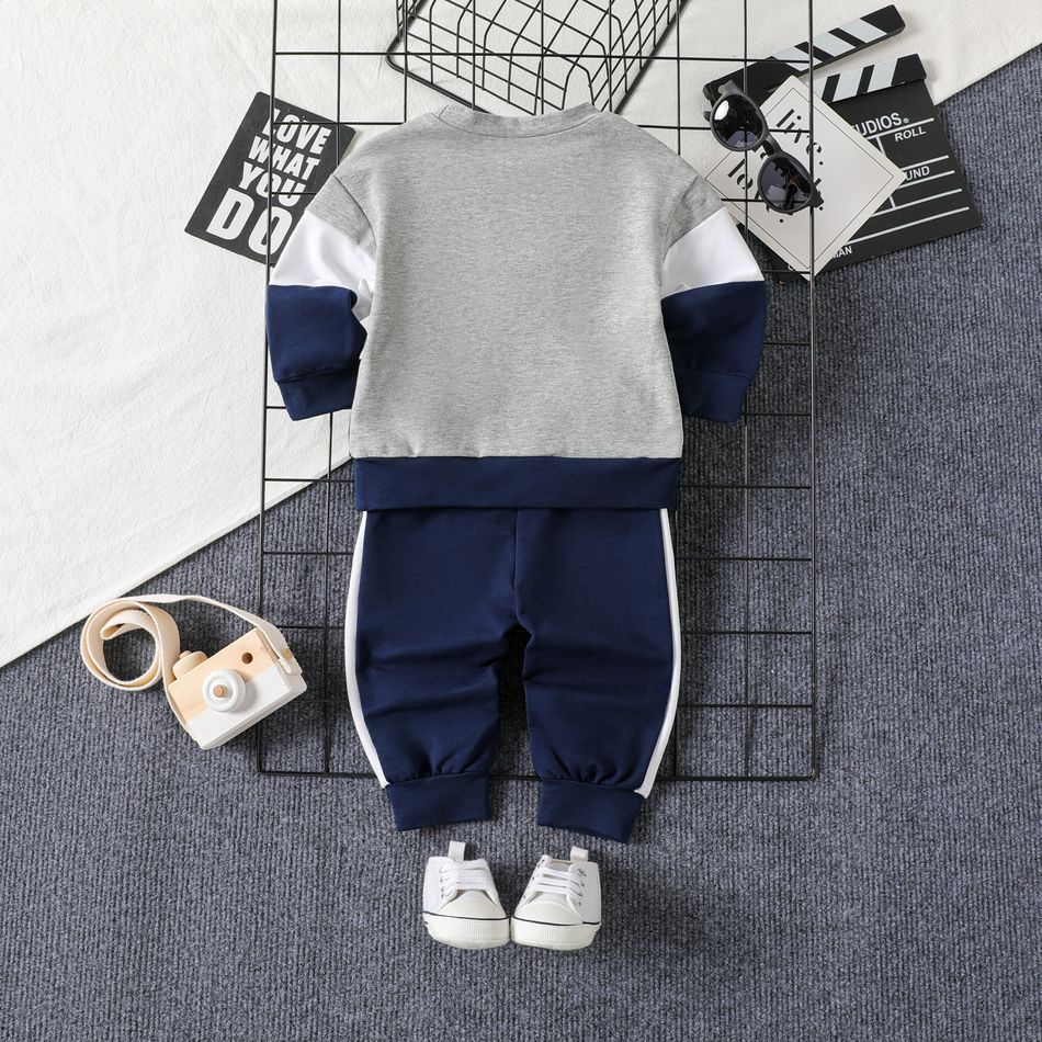 2pcs Baby Boy Long-sleeve Colorblock Sweatshirt and Sweatpants Set ColorBlock big image 2
