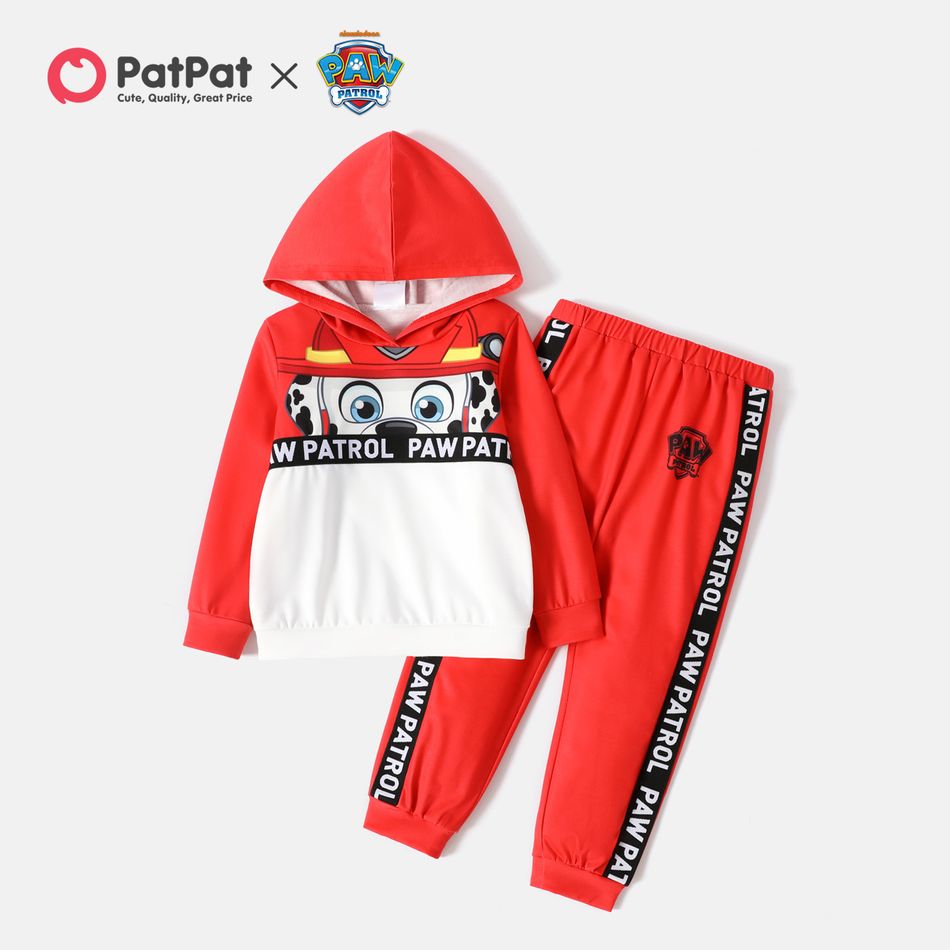 PAW Patrol 2pcs Toddler Boy/Girl Letter Print Colorblock Hoodie Sweatshirt and Pants Set REDWHITE big image 1