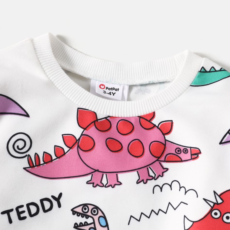 Peppa Pig 2pcs Toddler Boy Dinosaur Print Sweatshirt and Letter Print Pants Set White big image 4