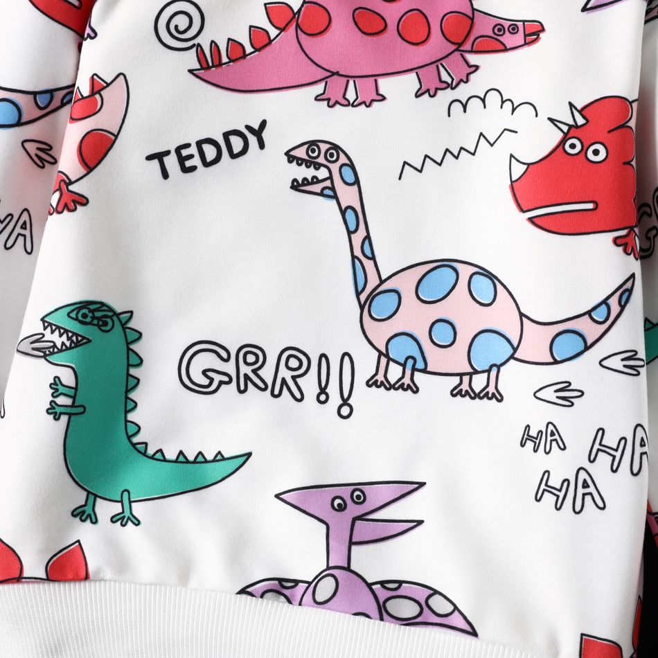 Peppa Pig 2pcs Toddler Boy Dinosaur Print Sweatshirt and Letter Print Pants Set White big image 3