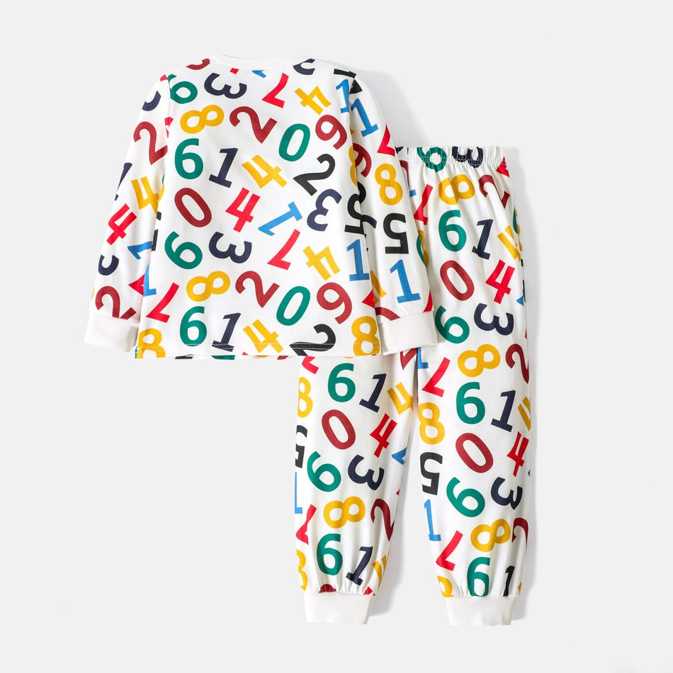 2pcs Toddler Boy Number Print Long-sleeve Tee and Pants Pajamas Sleepwear Set MultiColour big image 2