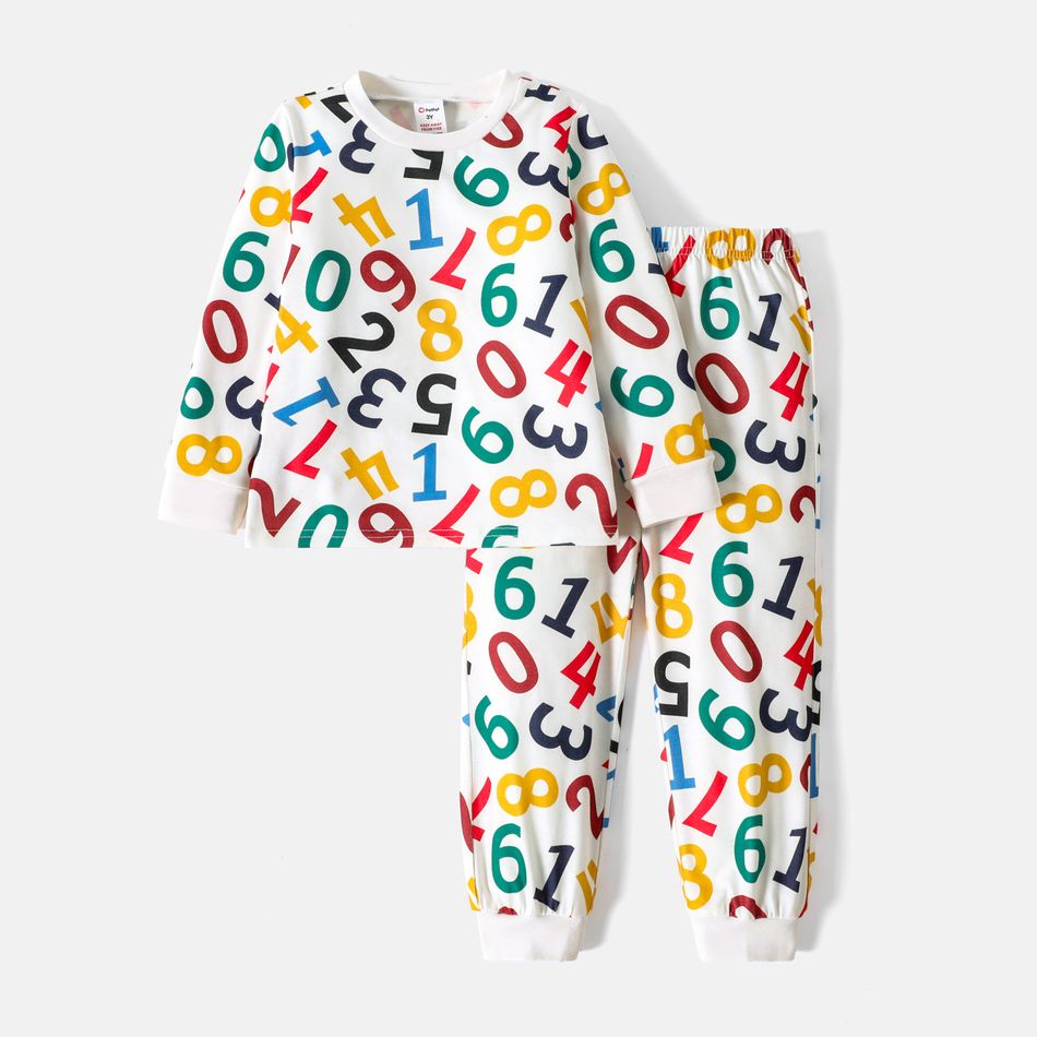 2pcs Toddler Boy Number Print Long-sleeve Tee and Pants Pajamas Sleepwear Set MultiColour big image 1