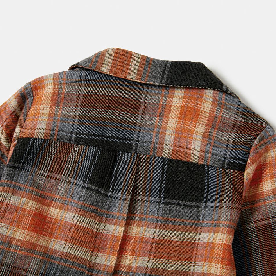 Family Matching Brown Plaid Button Front Shirts and Long-sleeve Belted Dresses Sets Brown big image 5
