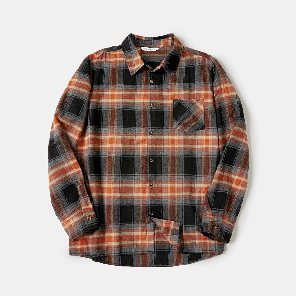 Family Matching Brown Plaid Button Front Shirts and Long-sleeve Belted Dresses Sets Brown big image 7