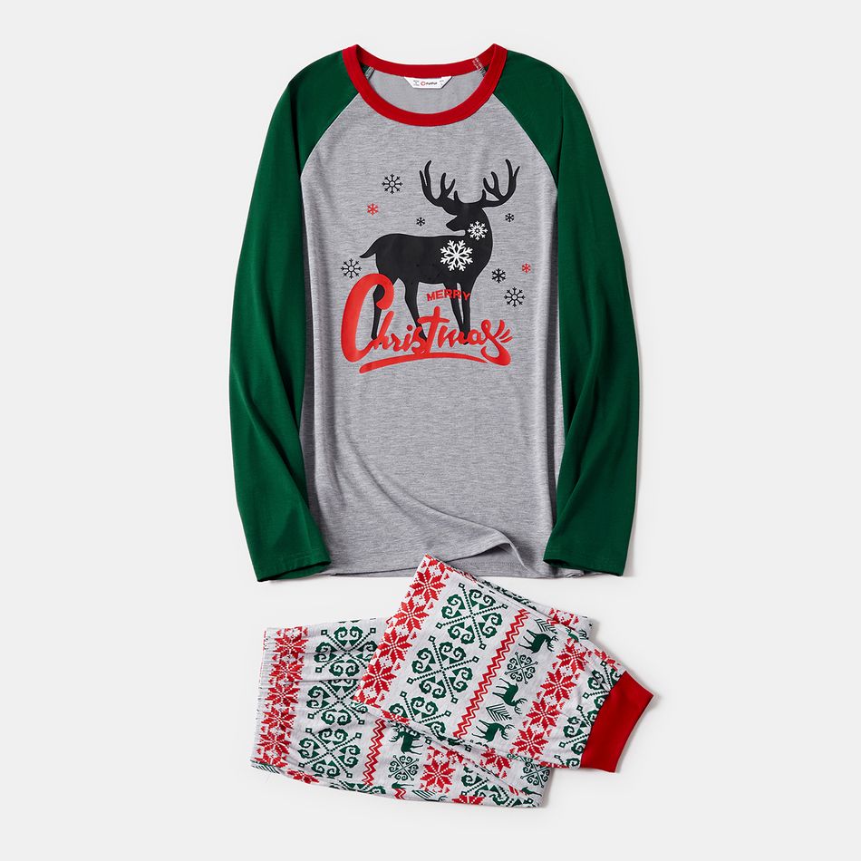 Christmas Family Matching Reindeer & Letter Print Green Raglan-sleeve Pajamas Sets (Flame Resistant) redblack big image 2